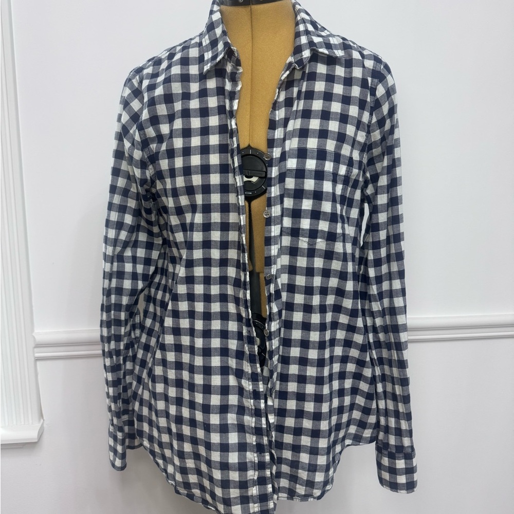 Classic Navy and White Gingham Checkered Shirt